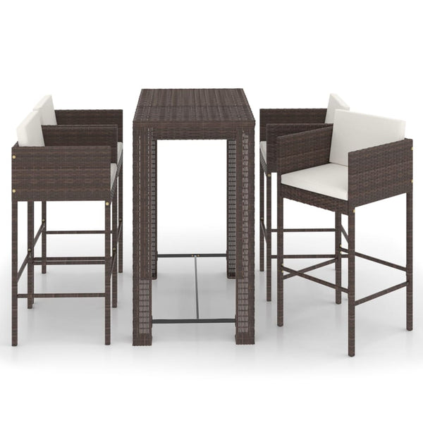 vidaXL 5-Piece Garden Bar Set with Cushions Poly Rattan Brown