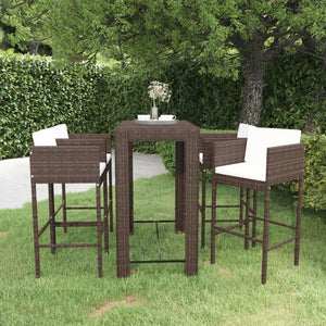 vidaXL 5-Piece Garden Bar Set with Cushions Poly Rattan Brown
