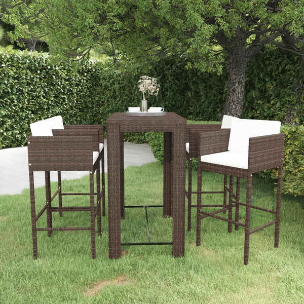 vidaXL 5-Piece Garden Bar Set with Cushions Poly Rattan Brown