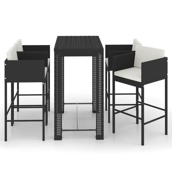 vidaXL 5-Piece Garden Bar Set with Cushions Poly Rattan Black