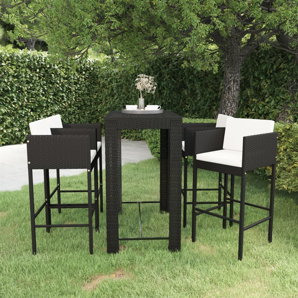 vidaXL 5-Piece Garden Bar Set with Cushions Poly Rattan Black