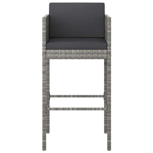 7-tlg. Gartenbar-Set mit Kissen Poly Rattan Grau