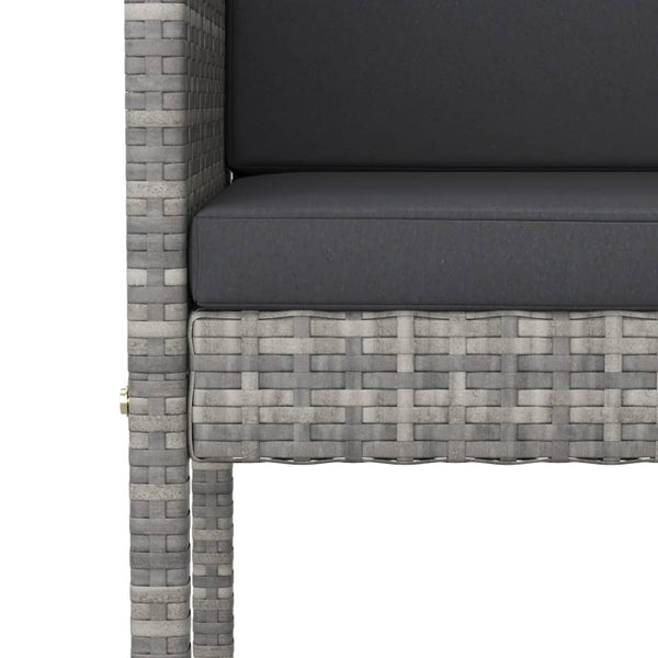 7-tlg. Gartenbar-Set mit Kissen Poly Rattan Grau