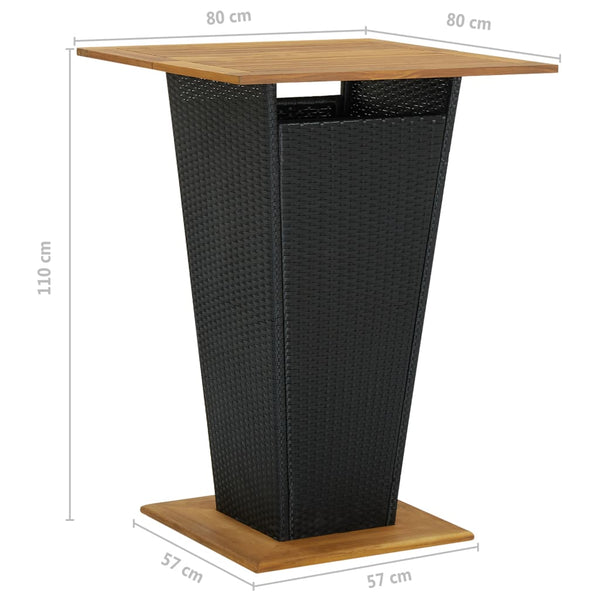 3-tlg. Gartenbar-Set mit Kissen Poly Rattan Schwarz