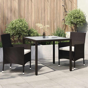 3-tlg. Garten-Essgruppe Poly Rattan Braun