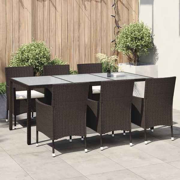 7-tlg. Garten-Essgruppe mit Auflagen Poly Rattan Braun