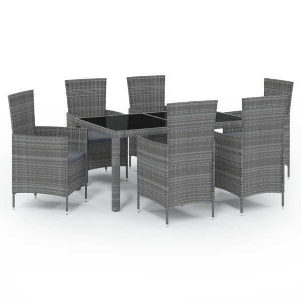 7-tlg. Garten-Essgruppe mit Kissen Poly Rattan Grau