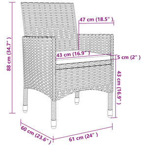 7-tlg. Garten-Essgruppe mit Kissen Poly Rattan Grau