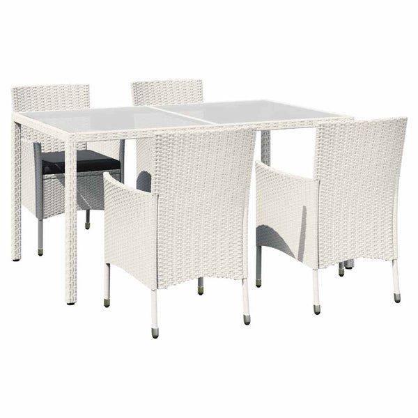 5-tlg. Garten-Essgruppe mit Auflagen Poly Rattan Weiß