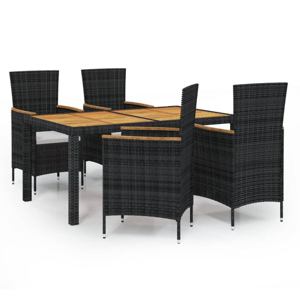 5-tlg. Garten-Essgruppe mit Kissen Poly Rattan Schwarz