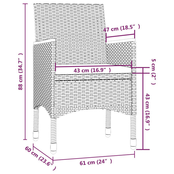 5-tlg. Garten-Essgruppe mit Kissen Poly Rattan Schwarz