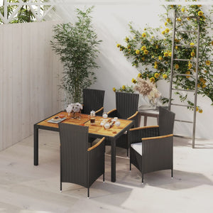5-tlg. Garten-Essgruppe mit Kissen Poly Rattan Schwarz