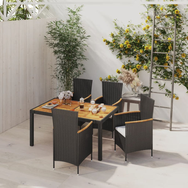 5-tlg. Garten-Essgruppe mit Kissen Poly Rattan Schwarz