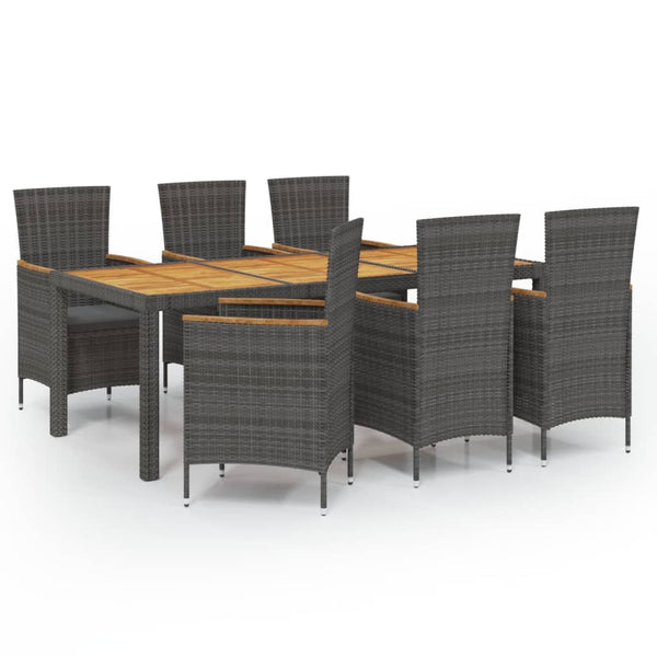 vidaXL 7-piece Garden Dining Set with Cushions Poly Rattan Grey