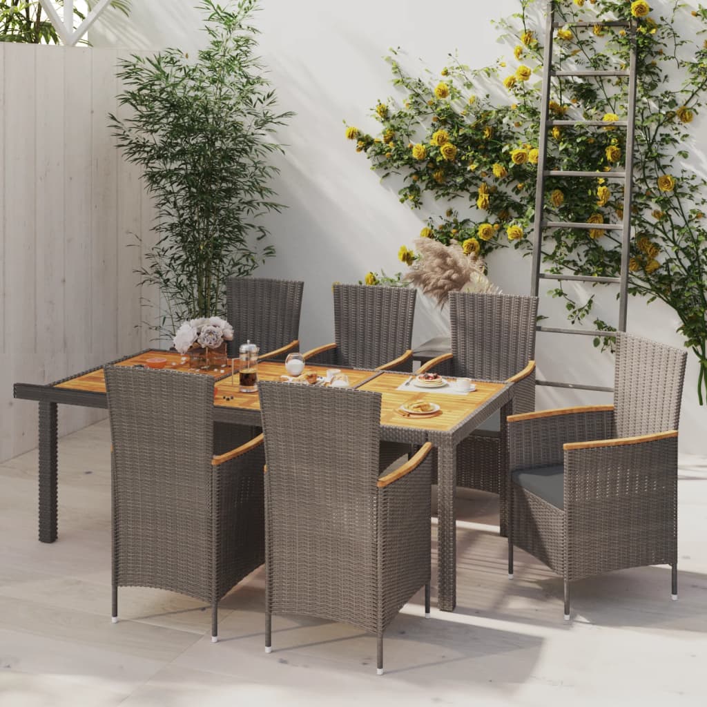 vidaXL 7-piece Garden Dining Set with Cushions Poly Rattan Grey