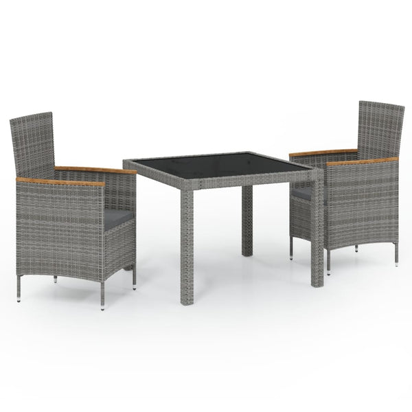vidaXL 3-Piece Garden Dining Set with Cushions Poly Rattan Black & Grey