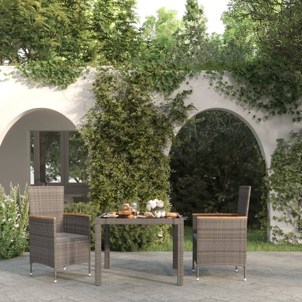 vidaXL 3-Piece Garden Dining Set with Cushions Poly Rattan Black & Grey