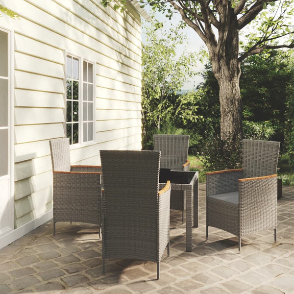vidaXL 5-Piece Garden Dining Set with Cushions Poly Rattan Grey