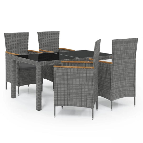 vidaXL 5-Piece Garden Dining Set with Cushions Poly Rattan Grey