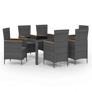 vidaXL 7-Piece Garden Dining Set with Cushions Poly Rattan Black & Grey