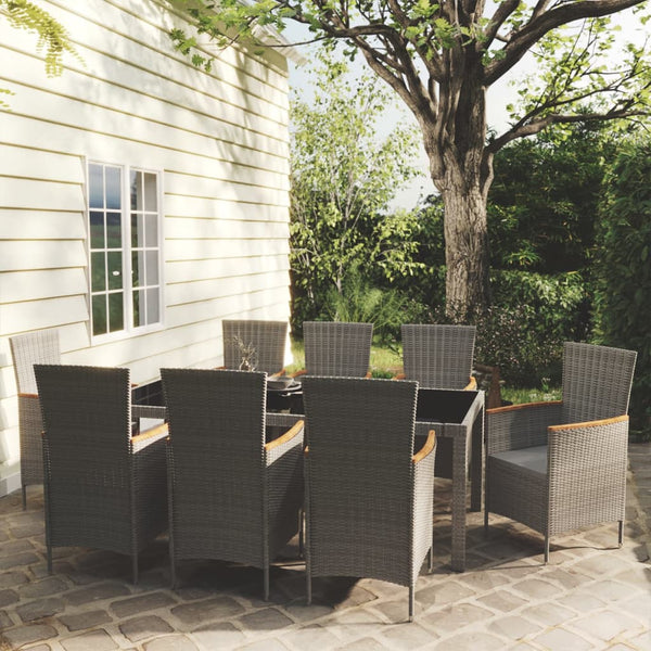 vidaXL 9-piece Garden Dining Set with Cushions Poly Rattan Grey