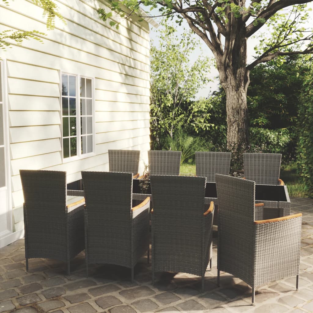 vidaXL 9-piece Garden Dining Set with Cushions Poly Rattan Grey