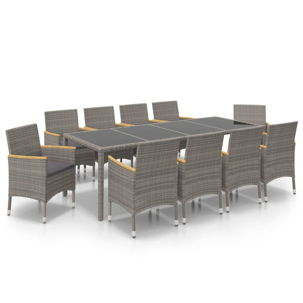 vidaXL 11-Piece Garden Dining Set with Cushions Poly Rattan Black & Grey