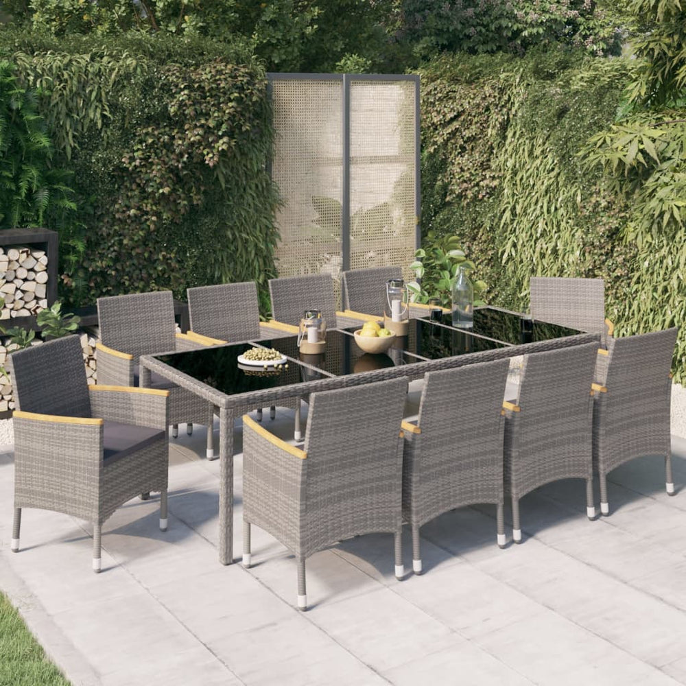 vidaXL 11-Piece Garden Dining Set with Cushions Poly Rattan Black & Grey