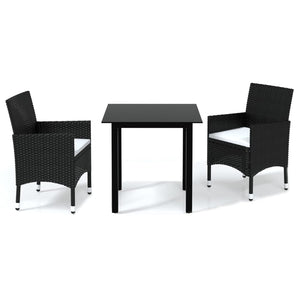 vidaXL 3-Piece Garden Dining Set with Cushions Poly Rattan Black