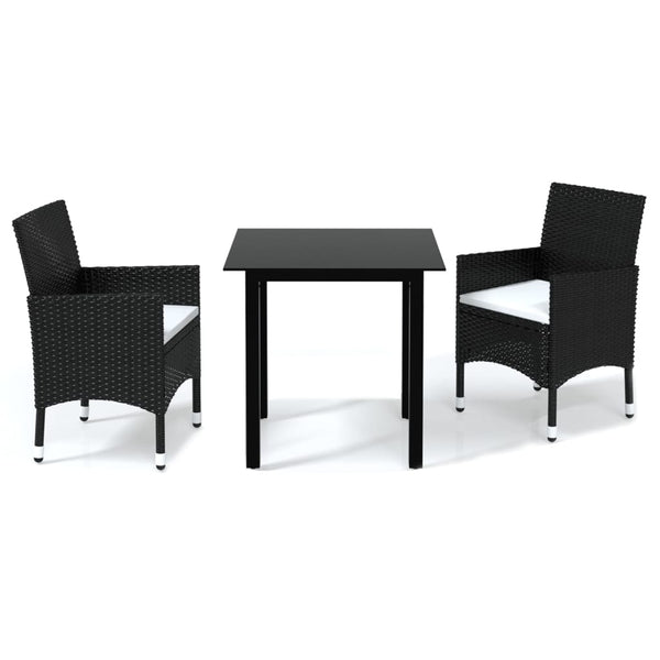 vidaXL 3-Piece Garden Dining Set with Cushions Poly Rattan Black