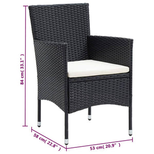 vidaXL 3-Piece Garden Dining Set with Cushions Poly Rattan Black