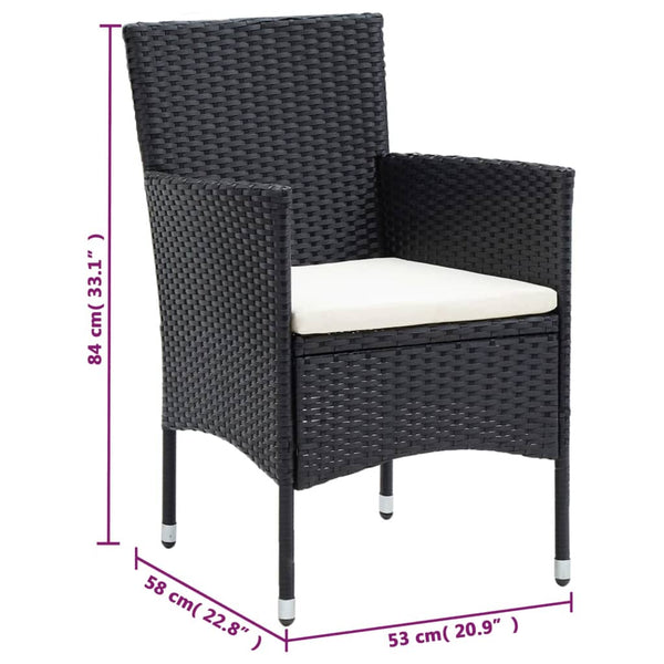 vidaXL 3-Piece Garden Dining Set with Cushions Poly Rattan Black