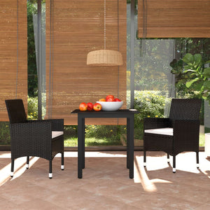 vidaXL 3-Piece Garden Dining Set with Cushions Poly Rattan Black
