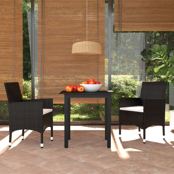 vidaXL 3-Piece Garden Dining Set with Cushions Poly Rattan Black