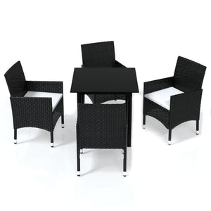 vidaXL 5-Piece Garden Dining Set with Cushions Poly Rattan Black