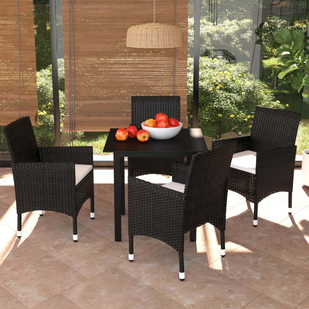 vidaXL 5-Piece Garden Dining Set with Cushions Poly Rattan Black