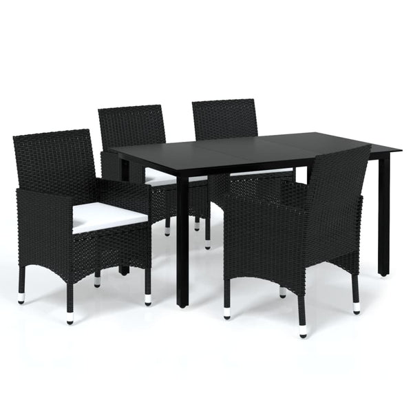 vidaXL 5-Piece Garden Dining Set with Cushions Poly Rattan Black