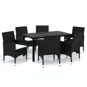 vidaXL 7-Piece Garden Dining Set with Cushions Poly Rattan Black