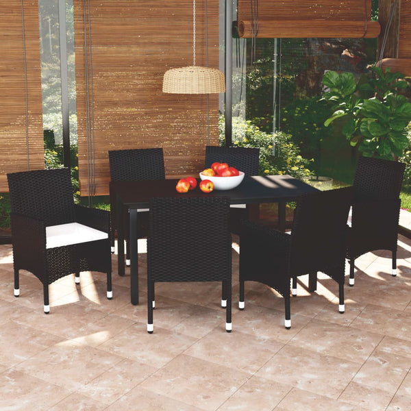 vidaXL 7-Piece Garden Dining Set with Cushions Poly Rattan Black