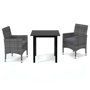 vidaXL 3-Piece Garden Dining Set with Cushions Poly Rattan Grey