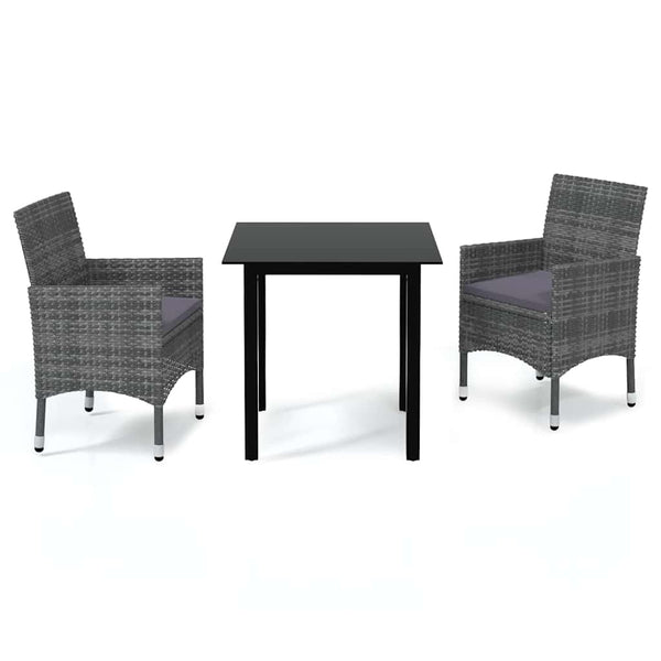 vidaXL 3-Piece Garden Dining Set with Cushions Poly Rattan Grey