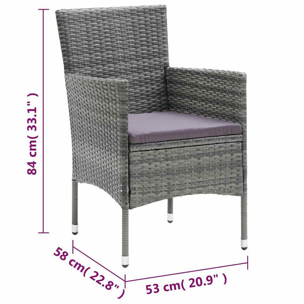 vidaXL 3-Piece Garden Dining Set with Cushions Poly Rattan Grey