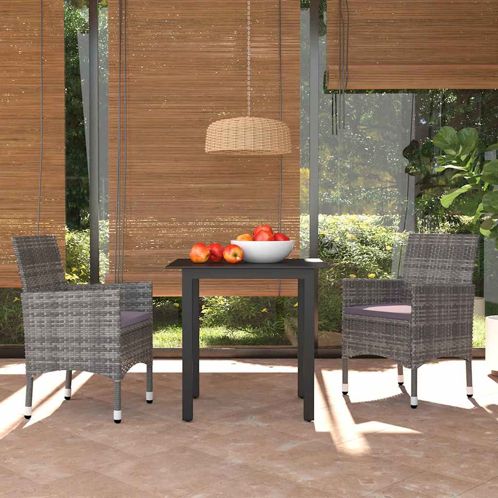 vidaXL 3-Piece Garden Dining Set with Cushions Poly Rattan Grey