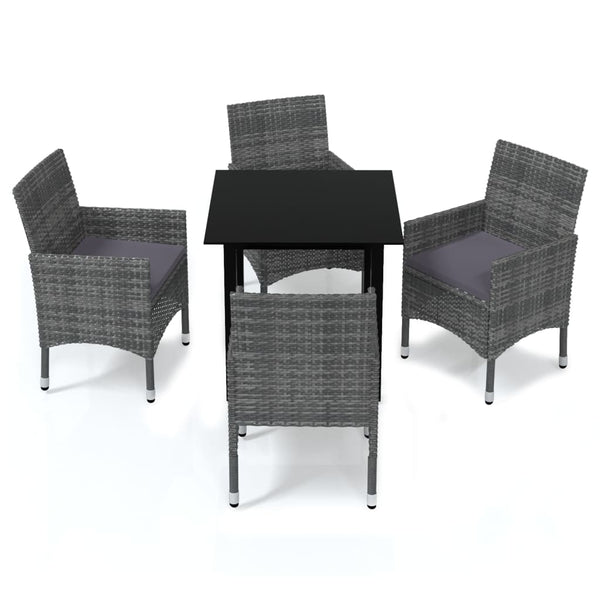 vidaXL 5-Piece Garden Dining Set with Cushions Poly Rattan Grey