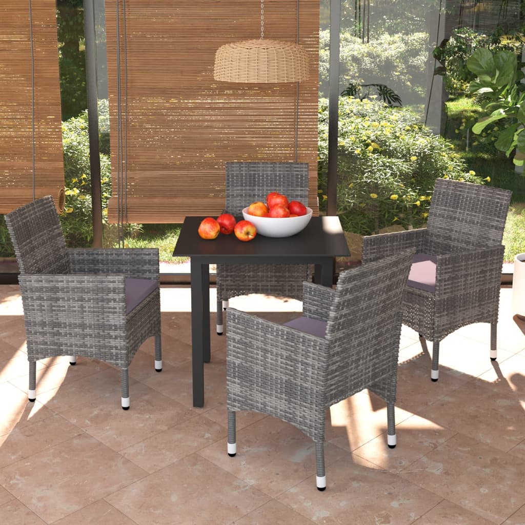 vidaXL 5-Piece Garden Dining Set with Cushions Poly Rattan Grey