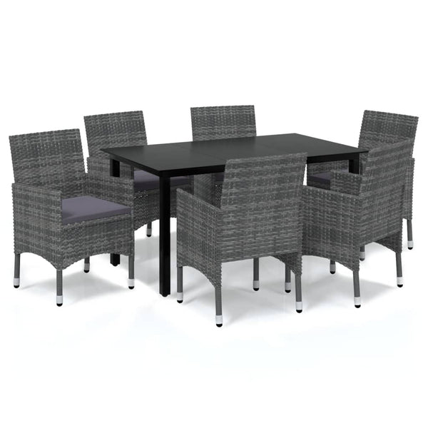 vidaXL 7-piece Garden Dining Set with Cushions Poly Rattan Grey