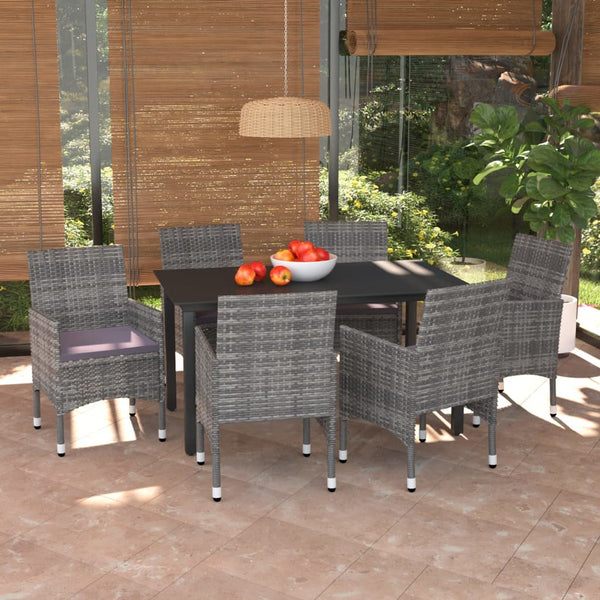 vidaXL 7-piece Garden Dining Set with Cushions Poly Rattan Grey