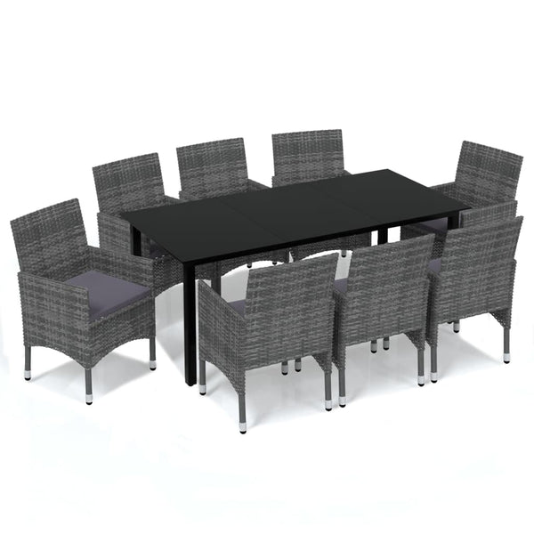 vidaXL 9-piece Garden Dining Set with Cushions Poly Rattan Grey