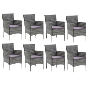 vidaXL 9-piece Garden Dining Set with Cushions Poly Rattan Grey