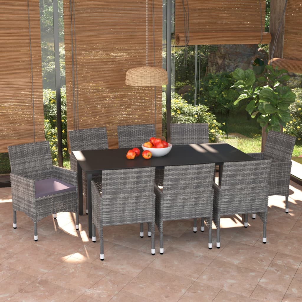 vidaXL 9-piece Garden Dining Set with Cushions Poly Rattan Grey